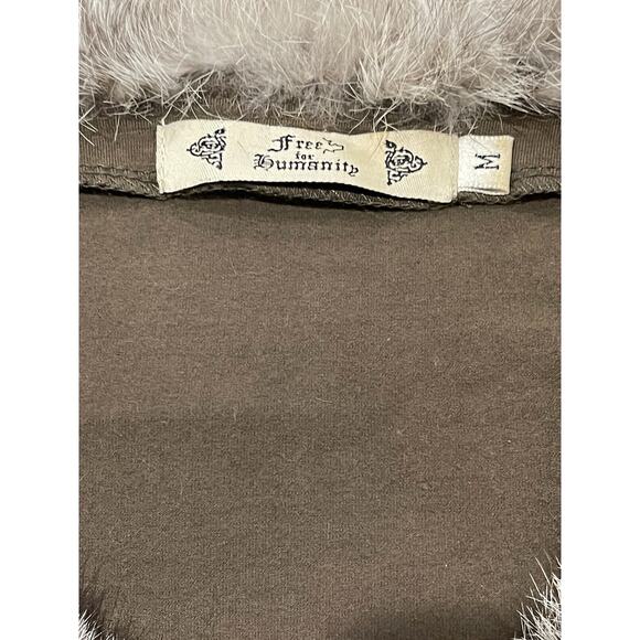 Vintage Free for Humanity Jeweled Beadazzled Med Olive Green Rabbit Fur Trim Top - Picture 9 of 16